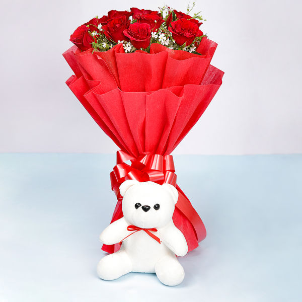 Red Roses With Teddy Bear